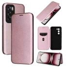 For OPPO Reno12 Pro 5G Global Carbon Fiber Texture Flip Leather Phone Case(Pink) - 1