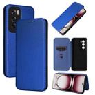 For OPPO Reno12 Pro 5G Global Carbon Fiber Texture Flip Leather Phone Case(Blue) - 1