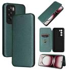 For OPPO Reno12 Pro 5G Global Carbon Fiber Texture Flip Leather Phone Case(Green) - 1