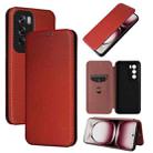 For OPPO Reno12 Pro 5G Global Carbon Fiber Texture Flip Leather Phone Case(Brown) - 1