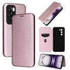 For OPPO Reno12 5G Global Carbon Fiber Texture Flip Leather Phone Case(Pink) - 1