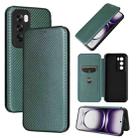 For OPPO Reno12 5G Global Carbon Fiber Texture Flip Leather Phone Case(Green) - 1