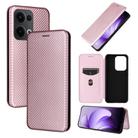 For OPPO Reno13 5G Global Carbon Fiber Texture Flip Leather Phone Case(Pink) - 1