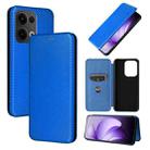 For OPPO Reno13 5G Global Carbon Fiber Texture Flip Leather Phone Case(Blue) - 1