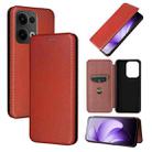 For OPPO Reno13 5G Global Carbon Fiber Texture Flip Leather Phone Case(Brown) - 1
