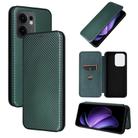 For OPPO Reno13 F 5G Carbon Fiber Texture Flip Leather Phone Case(Green) - 1