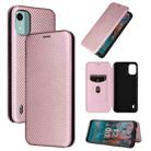 For Nokia C12 / C12 Pro / C12 Plus Carbon Fiber Texture Flip Leather Phone Case(Pink) - 1