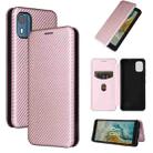 For Nokia C02 Carbon Fiber Texture Flip Leather Phone Case(Pink) - 1