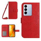 For vivo V27E 4G Global Skin Feel Sun Flower Embossed Flip Leather Phone Case with Lanyard(Red) - 1