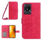 For vivo Y02A 4G / Y02 4G / Y11 2023 Skin Feel Sun Flower Embossed Flip Leather Phone Case with Lanyard(Rose Red) - 1