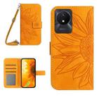 For vivo Y02A 4G / Y02 4G / Y11 2023 Skin Feel Sun Flower Embossed Flip Leather Phone Case with Lanyard(Yellow) - 1