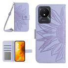 For vivo Y02A 4G / Y02 4G / Y11 2023 Skin Feel Sun Flower Embossed Flip Leather Phone Case with Lanyard(Purple) - 1