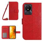 For vivo Y02A 4G / Y02 4G / Y11 2023 Skin Feel Sun Flower Embossed Flip Leather Phone Case with Lanyard(Red) - 1