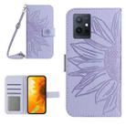 For vivo Y55S 5G 2023 / Y55 5G / T1 5G Skin Feel Sun Flower Embossed Flip Leather Phone Case with Lanyard(Purple) - 1