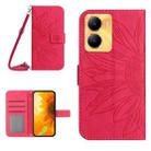 For vivo Y56 5G Global Skin Feel Sun Flower Embossed Flip Leather Phone Case with Lanyard(Rose Red) - 1