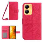 For vivo Y02S Global / Y16 4G Global Skin Feel Sun Flower Embossed Flip Leather Phone Case with Lanyard(Rose Red) - 1