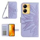 For vivo Y02S Global / Y16 4G Global Skin Feel Sun Flower Embossed Flip Leather Phone Case with Lanyard(Purple) - 1