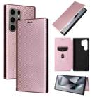 For Samsung Galaxy S24 Ultra 5G Carbon Fiber Texture Flip Leather Phone Case(Pink) - 1