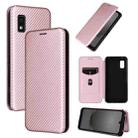 For Sharp Aquos Wish 3 Carbon Fiber Texture Flip Leather Phone Case(Pink) - 1