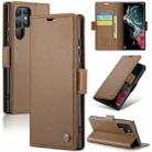 For Samsung Galaxy S22 Ultra 5G CaseMe 023 Butterfly Buckle Litchi Texture RFID Anti-theft Leather Phone Case(Brown) - 1