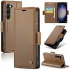 For Samsung Galaxy S23 5G CaseMe 023 Butterfly Buckle Litchi Texture RFID Anti-theft Leather Phone Case(Brown) - 1