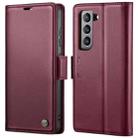 For Samsung Galaxy S21 FE 5G CaseMe 023 Butterfly Buckle Litchi Texture RFID Anti-theft Leather Phone Case(Wine Red) - 1