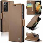 For Samsung Galaxy S21 Ultra 5G CaseMe 023 Butterfly Buckle Litchi Texture RFID Anti-theft Leather Phone Case(Brown) - 1