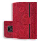 For Xiaomi Redmi Note 9 Pro Max Embossed Sunflower Pattern Horizontal Flip PU Leather Case with Holder & Card Slots & Wallet & Lanyard(Red) - 1