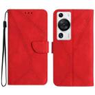 For Huawei P60 Pro Stitching Embossed Leather Phone Case(Red) - 1