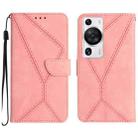 For Huawei P60 Pro Stitching Embossed Leather Phone Case(Pink) - 1