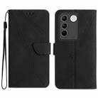 For vivo V27E 4G Global Stitching Embossed Leather Phone Case(Black) - 1