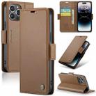 For iPhone 14 Pro CaseMe 023 Butterfly Buckle Litchi Texture RFID Anti-theft Leather Phone Case(Brown) - 1