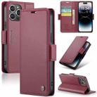 For iPhone 14 Pro CaseMe 023 Butterfly Buckle Litchi Texture RFID Anti-theft Leather Phone Case(Wine Red) - 1