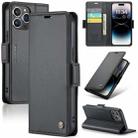 For iPhone 14 Pro Max CaseMe 023 Butterfly Buckle Litchi Texture RFID Anti-theft Leather Phone Case(Black) - 1