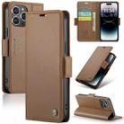 For iPhone 14 Pro Max CaseMe 023 Butterfly Buckle Litchi Texture RFID Anti-theft Leather Phone Case(Brown) - 1