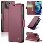 For iPhone 12 / 12 Pro CaseMe 023 Butterfly Buckle Litchi Texture RFID Anti-theft Leather Phone Case(Wine Red) - 1