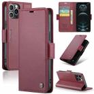 For iPhone 12 Pro Max CaseMe 023 Butterfly Buckle Litchi Texture RFID Anti-theft Leather Phone Case(Wine Red) - 1