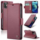 For iPhone 12 mini CaseMe 023 Butterfly Buckle Litchi Texture RFID Anti-theft Leather Phone Case(Wine Red) - 1