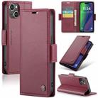 For iPhone 15 Plus CaseMe 023 Butterfly Buckle Litchi Texture RFID Anti-theft Leather Phone Case(Wine Red) - 1