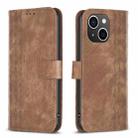 For iPhone 14 Plus Plaid Embossed Leather Phone Case(Brown) - 1