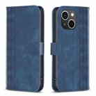 For iPhone 14 Plus Plaid Embossed Leather Phone Case(Blue) - 1