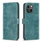 For iPhone 14 Plus Plaid Embossed Leather Phone Case(Green) - 1