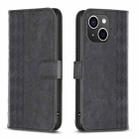 For iPhone 14 Plus Plaid Embossed Leather Phone Case(Black) - 1