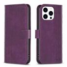 For iPhone 14 Pro Plaid Embossed Leather Phone Case(Purple) - 1