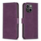 For iPhone 13 Plaid Embossed Leather Phone Case(Purple) - 1