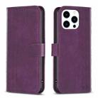 For iPhone 13 Pro Plaid Embossed Leather Phone Case(Purple) - 1