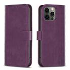 For iPhone 12 / 12 Pro Plaid Embossed Leather Phone Case(Purple) - 1