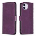 For iPhone 11 Plaid Embossed Leather Phone Case(Purple) - 1