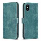 For iPhone X / XS Plaid Embossed Leather Phone Case(Green) - 1