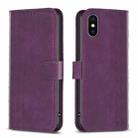 For iPhone X / XS Plaid Embossed Leather Phone Case(Purple) - 1